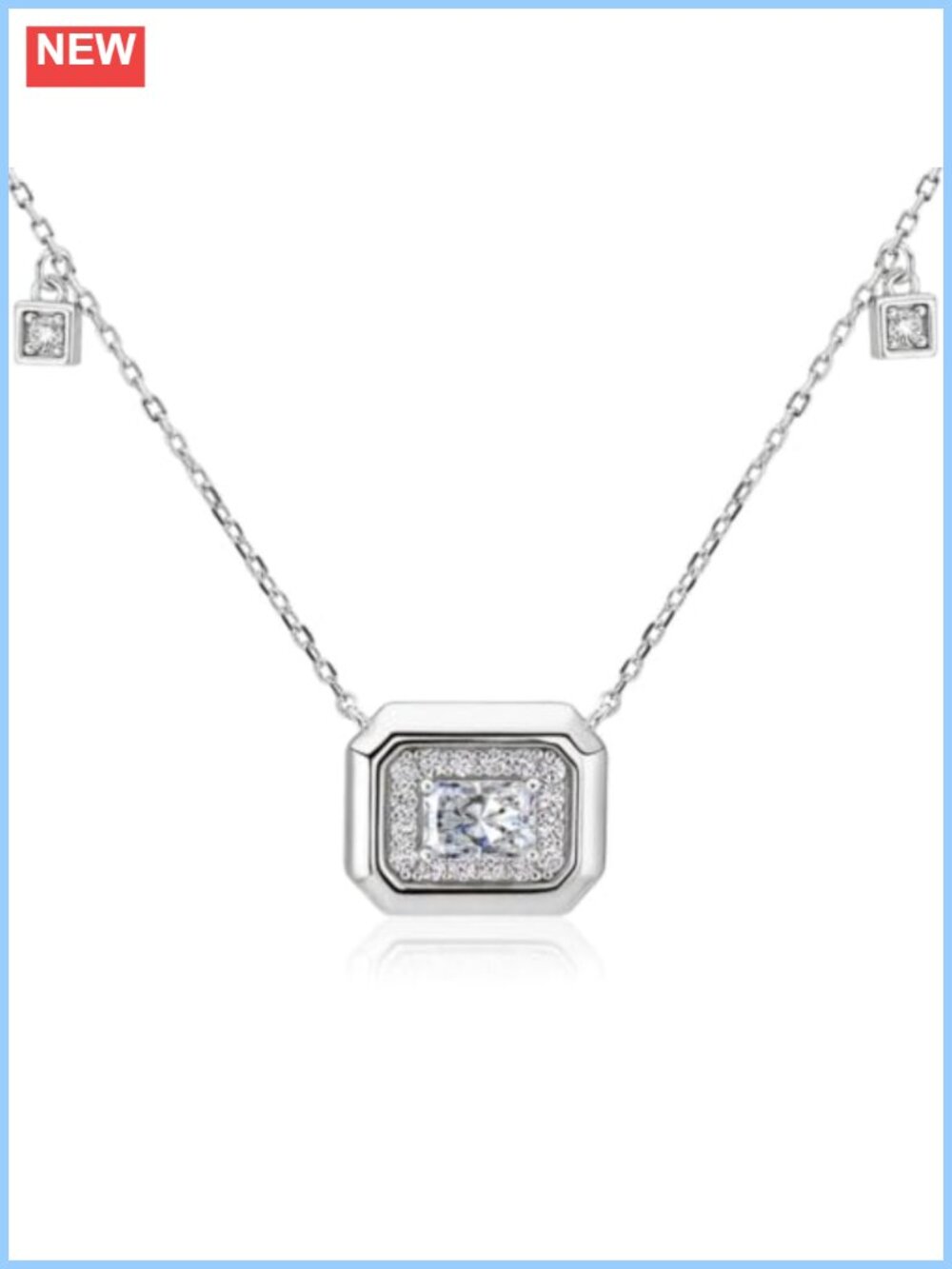 Moissanite Bezel Pendant Necklace 925 Sterling Silver Adjustable 17in